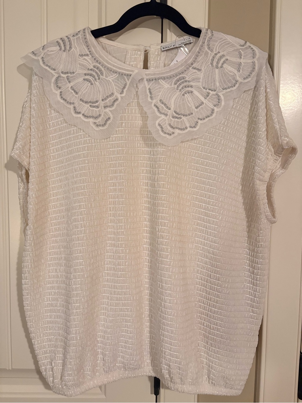 Kaily K Velor Womens Top with silver Embroidered Collar